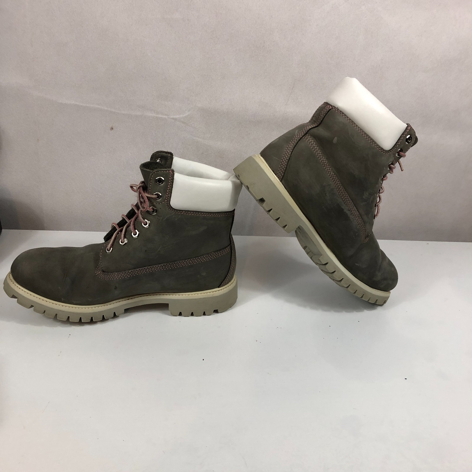 Timberland Boots Gray Pink Shoe String Womens Size 10 Mens Size 8