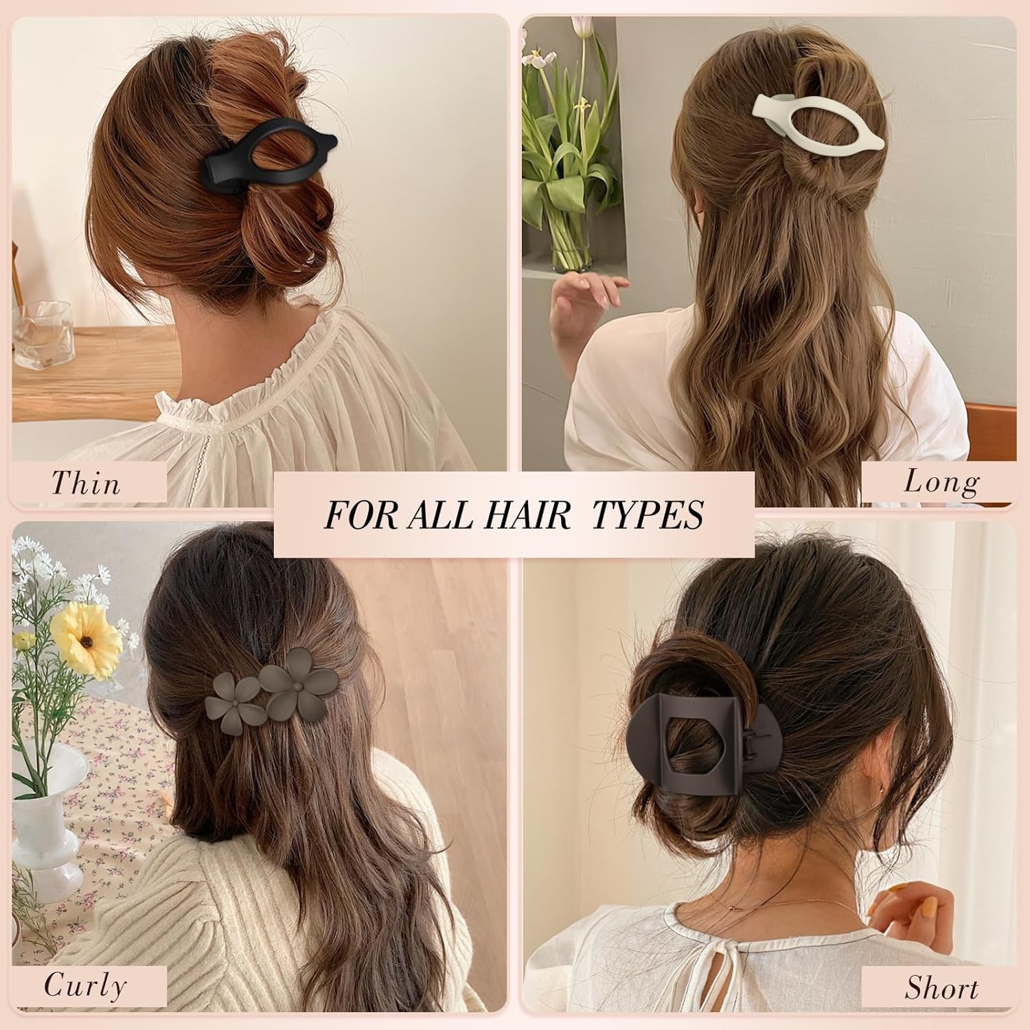 Obeoby 10 Pcs Flat Hair Clips for Women, 3 Styles French Flat Claw Clips for Thi