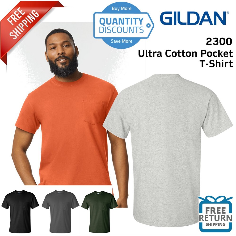 Gildan Mens Short Sleeve Blank Ultra Cotton T Shirt With A Pocket 2300 Up To 5XL