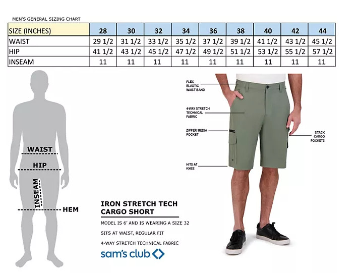 IRON Clothing Men’s Flex Waistband Stretch Hybrid Multi Pocket Cargo Short