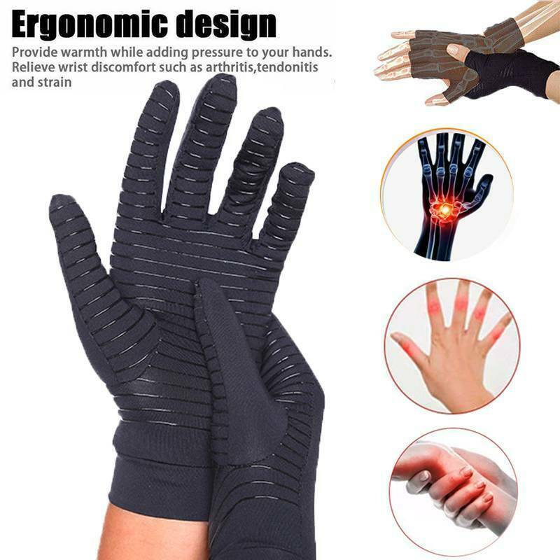 2 Pairs Copper Compression Gloves Finger Support Anti Arthritis Hand Pain Relief