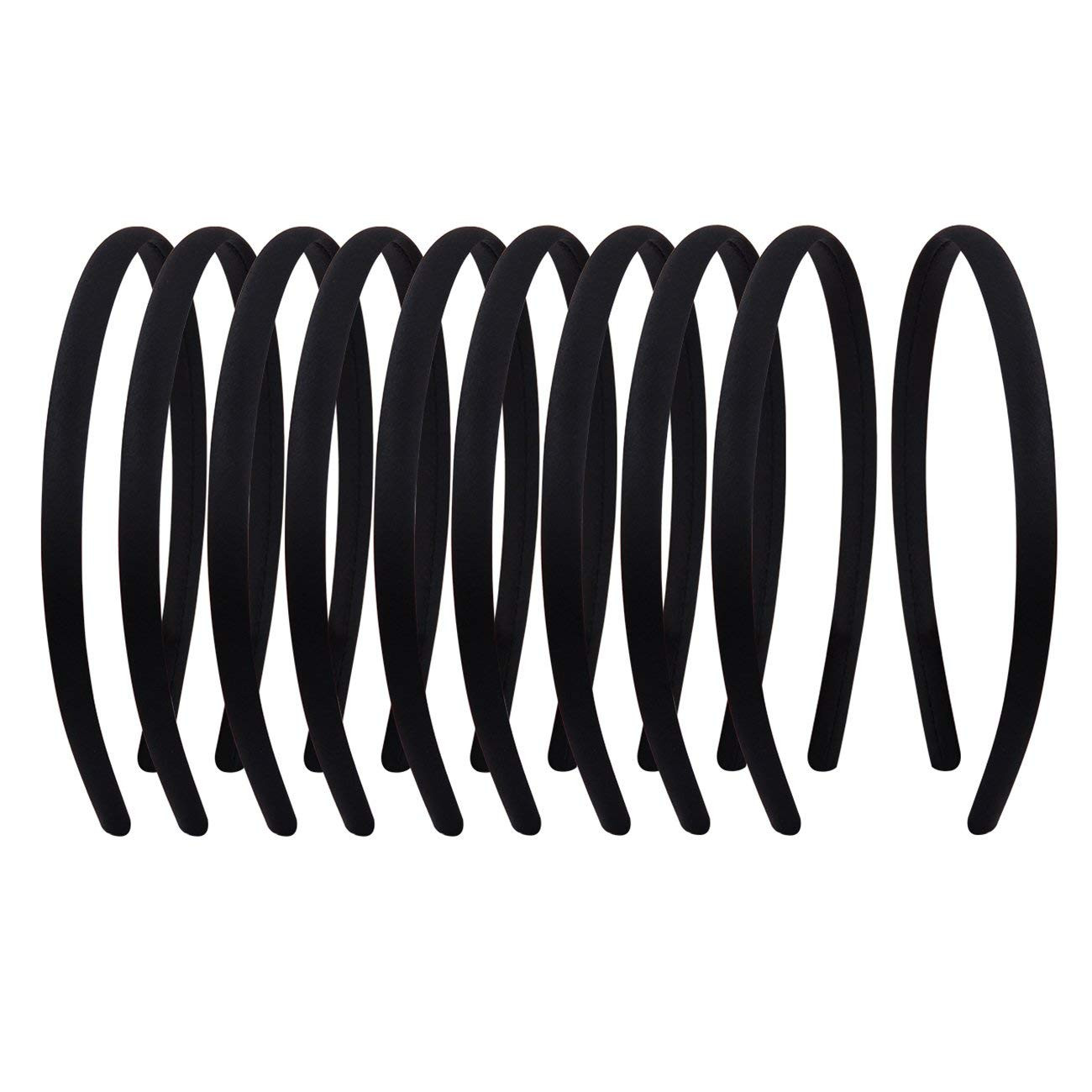 20Pcs Women’s Fabric Covered Satin Headbands 1CM Wide Black Ribbon Head Bands Gi