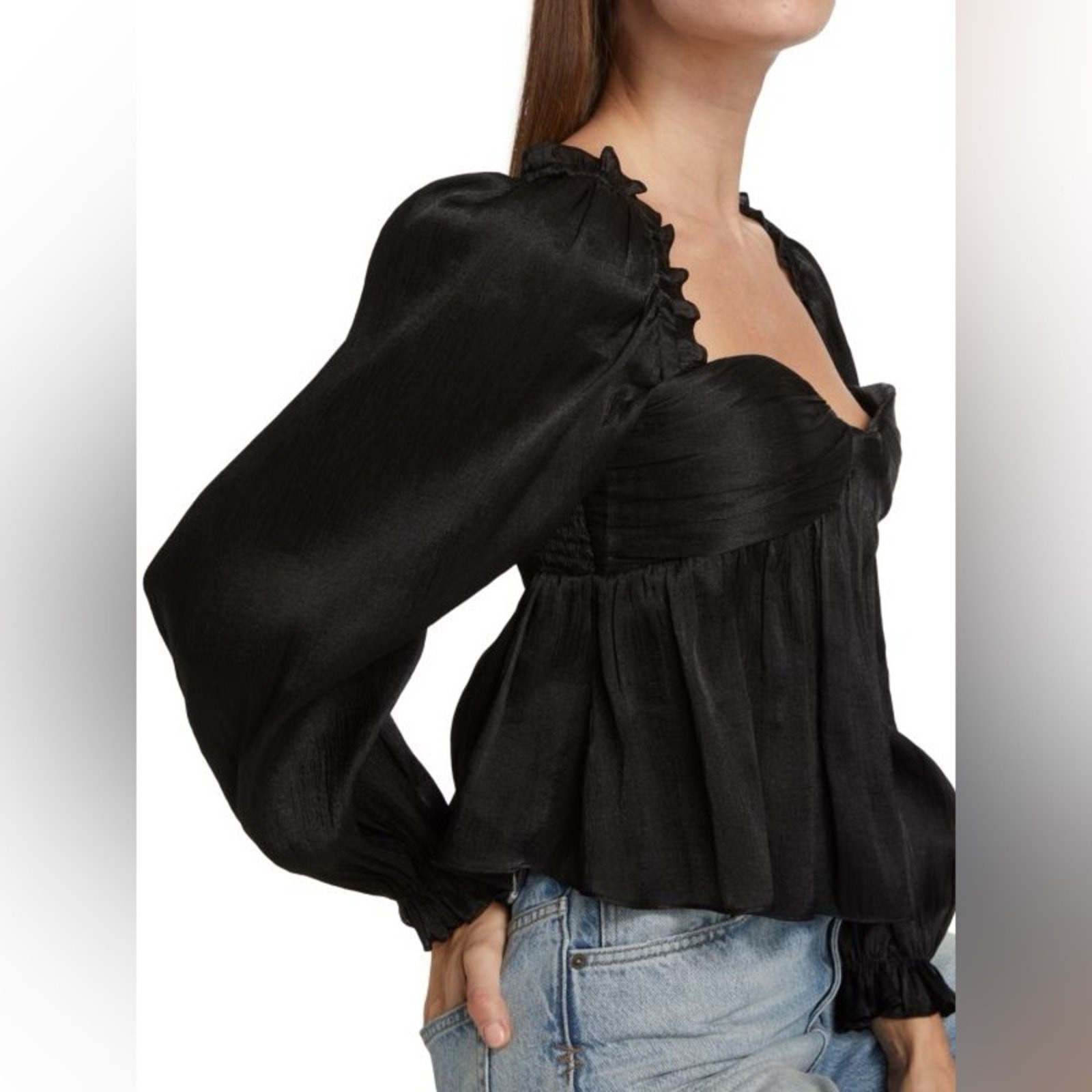 ASTR The Label Irene Babydoll Top in shiny black size Medium