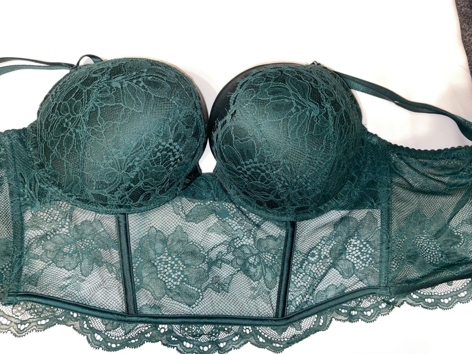 VICTORIA SECRET BOMBSHELL BRA ADD 2 CUP PLUNGE Super Push UP NEW Shine Strap