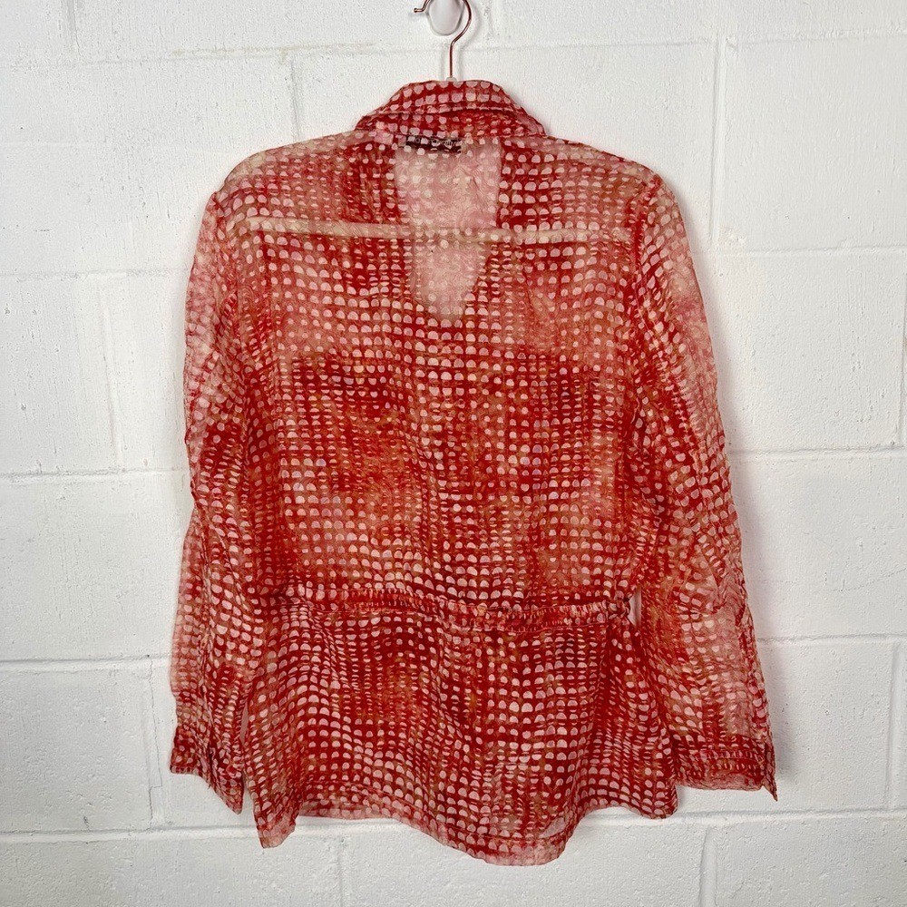 Bamboo Traders Jacket Orange Linen Blend Sheer Floral Geometric Artsy Unique M