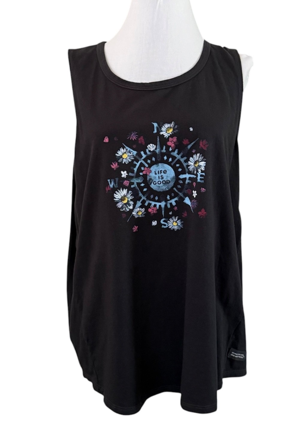 Life is Good SZ XL Charcoal Gray Crusher Compass Flowery Tank Tee Shirtless