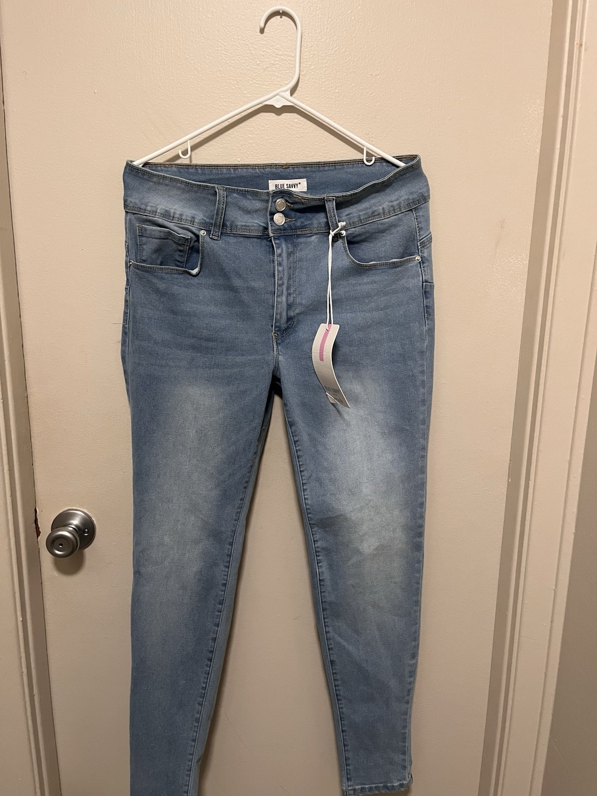 Blue Savvy Women’s Light Wash Skinny Jeans Size 14 Stretch Mid Rise 5-Pocket