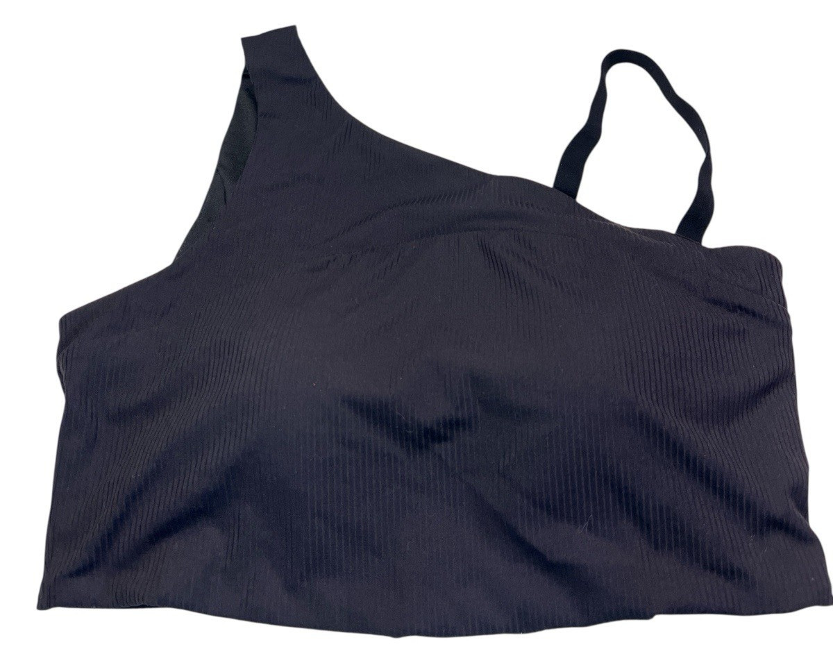 Avia Sports Bra Women Large 12-14 Black Asymmetrical Ribbed Removeable Pads