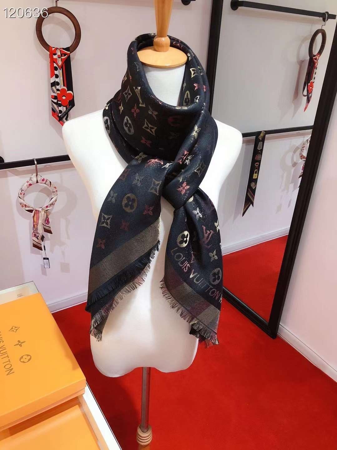 LOUIS VUITTON SCARF SHAWL PONCHO 100% AUTHENTIC CLASSIC SILK BLACK