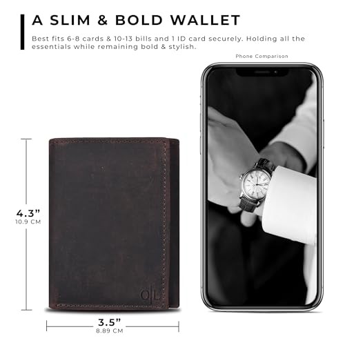 Tri fold Leather Wallet for Men with RFID | Slim Wallets for Men Hunter Brown