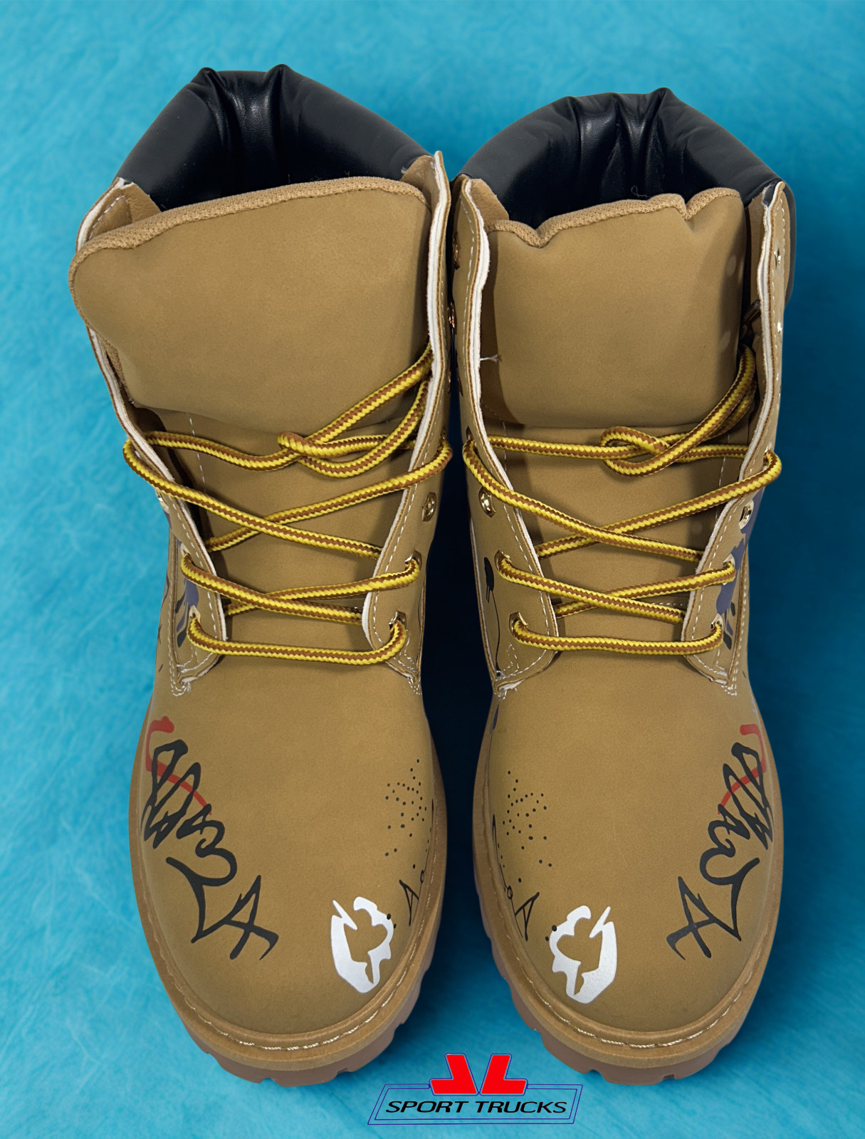 Men’s Brown Lace-Up Boots Size 9 US – Graphic Design Faux Leather Casual Fashion