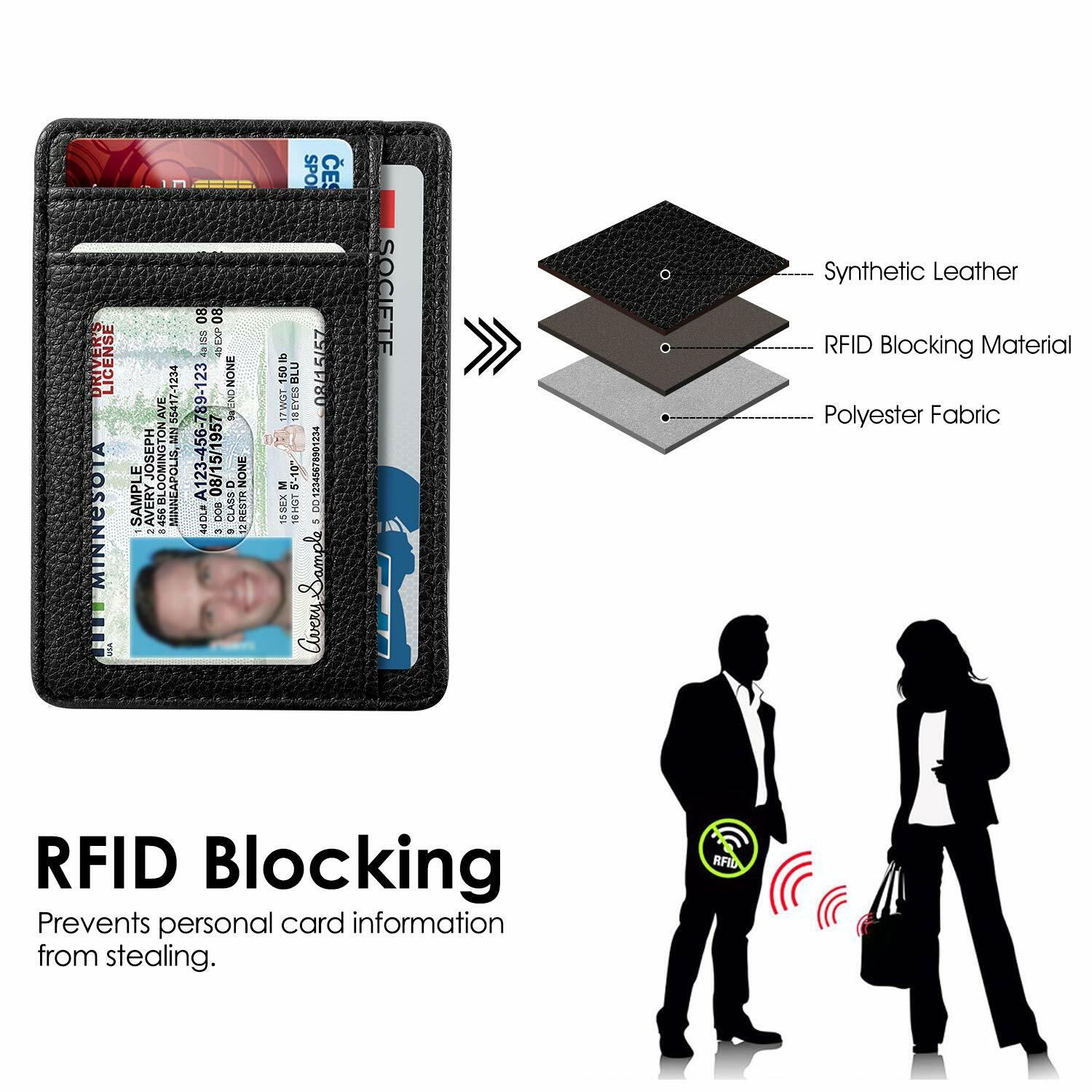 Mens RFID Blocking Leather Minimalist Small Wallet Credit Card Slots Holder