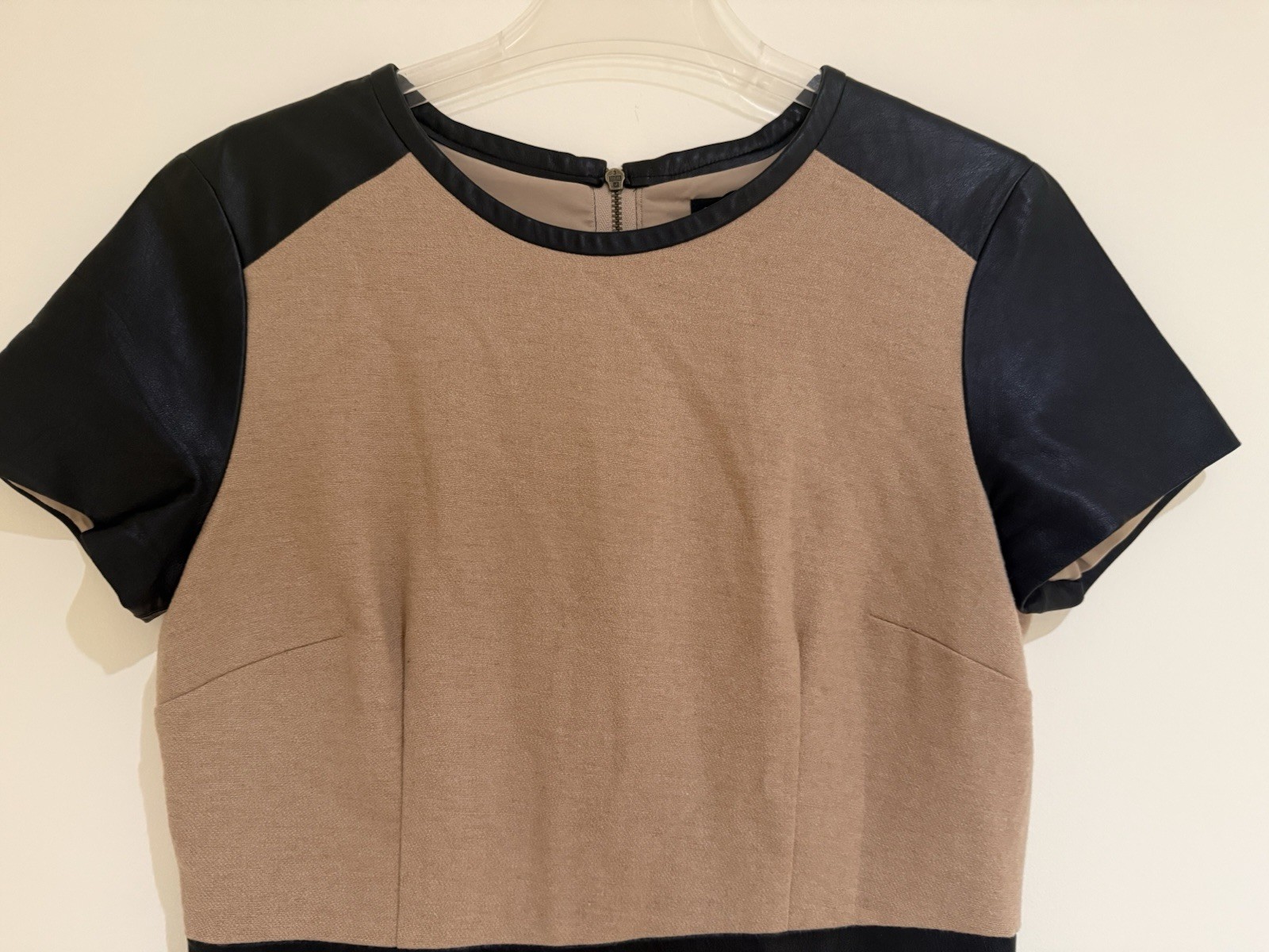 Club Monaco Dress with Black Leather Short Sleeves, size 6