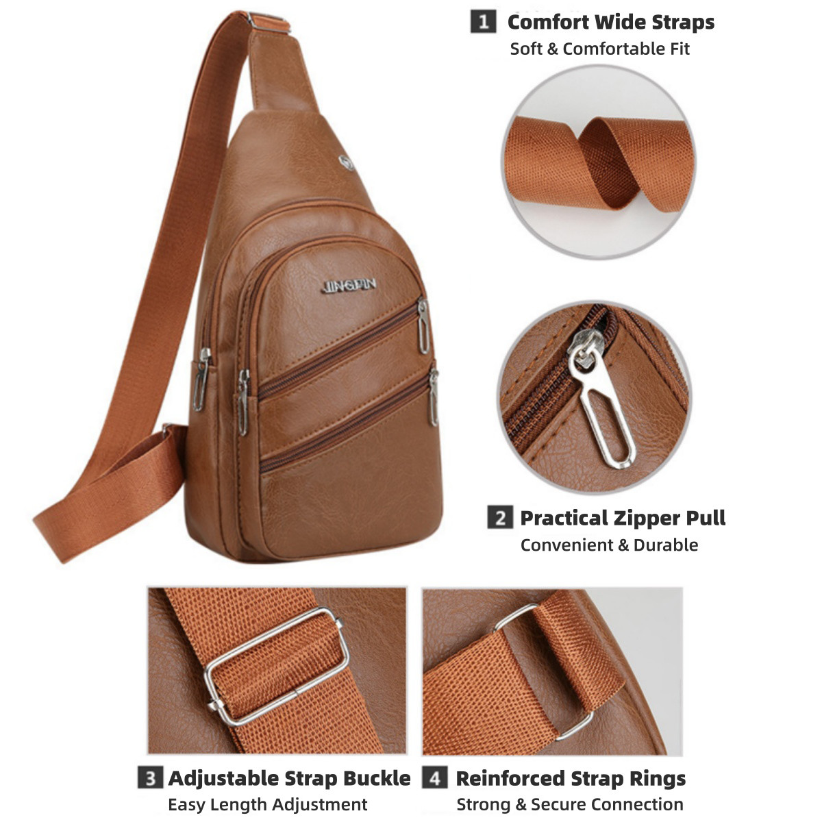 Men’s Leather Sling Bag Chest Pack Crossbody Shoulder Backpack USB Earphone Port