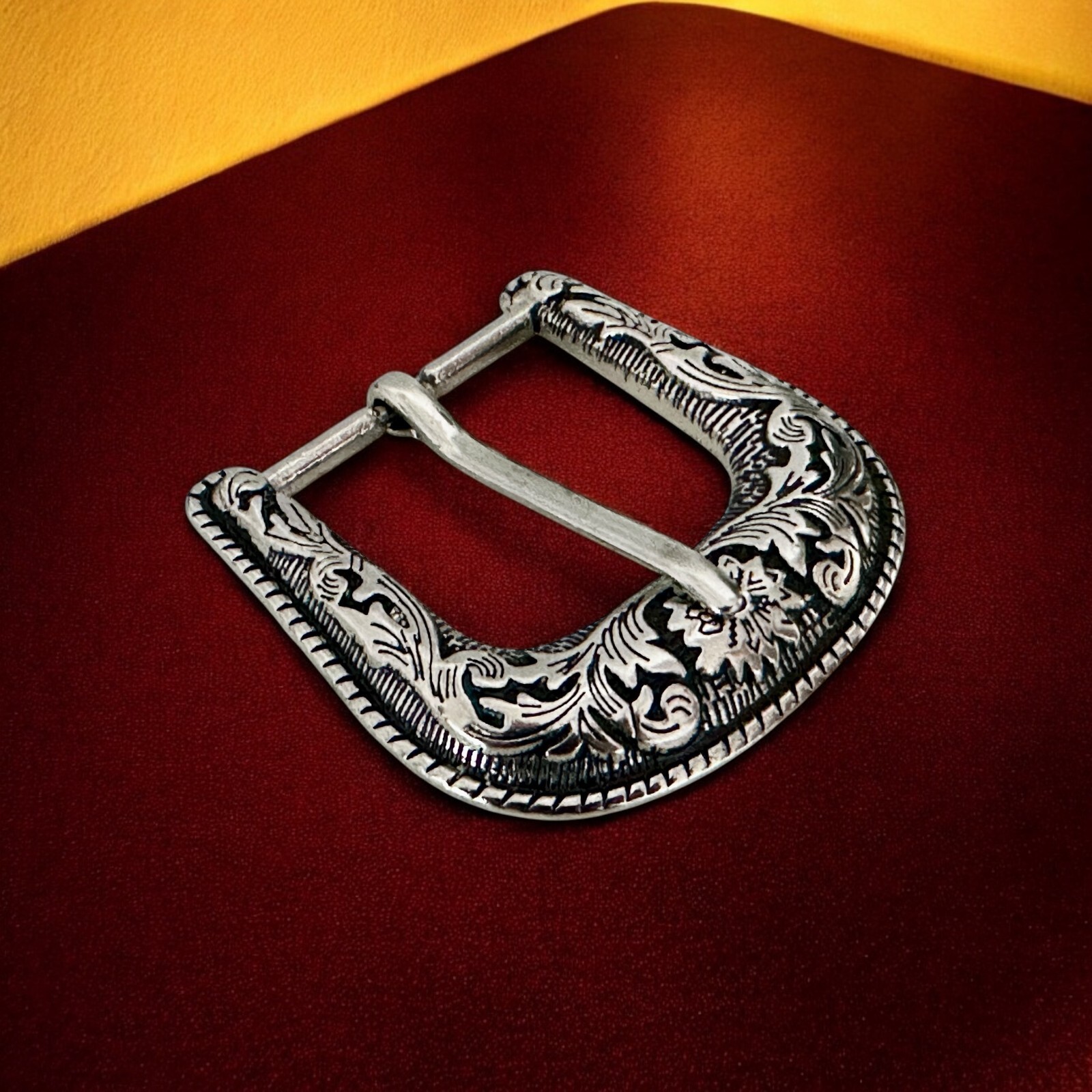 Western Cowboy Silver Flower Engraved Belt Pin Buckle Fits 1-1/2″ Strap