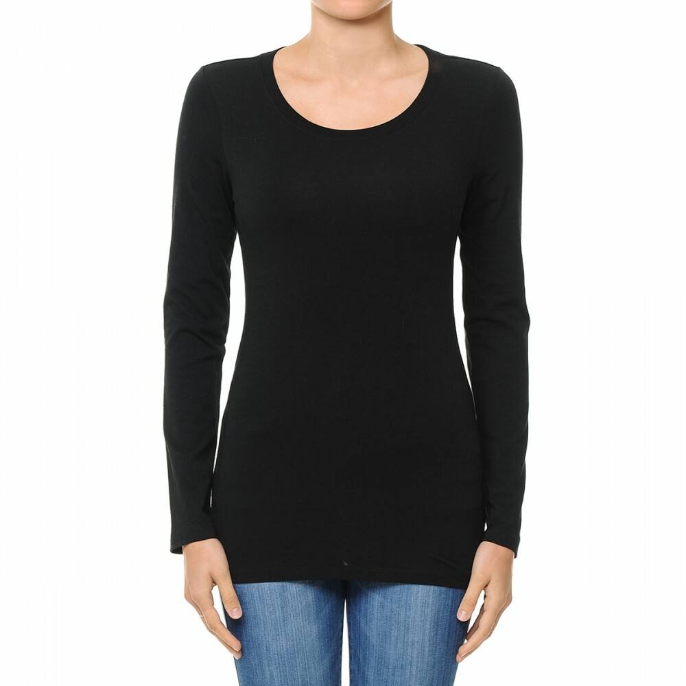 Long Sleeve T Shirt Crew Neck Round Neck Stretch Cotton Tee Plain Solid