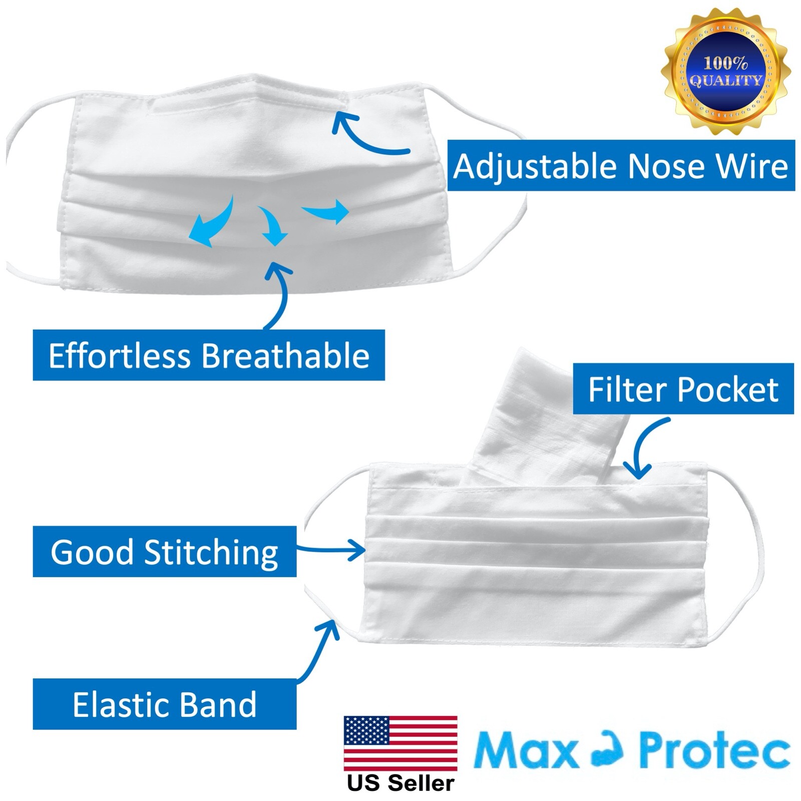 Black Face Mask Washable Reusable with Nose Wire with Filter Pocket Cotton Satin