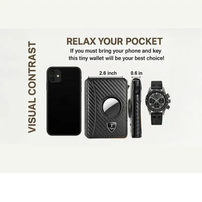 Slim Mens Wallet with RFID Protection – Stylish Bifold with Money Clip Carbon