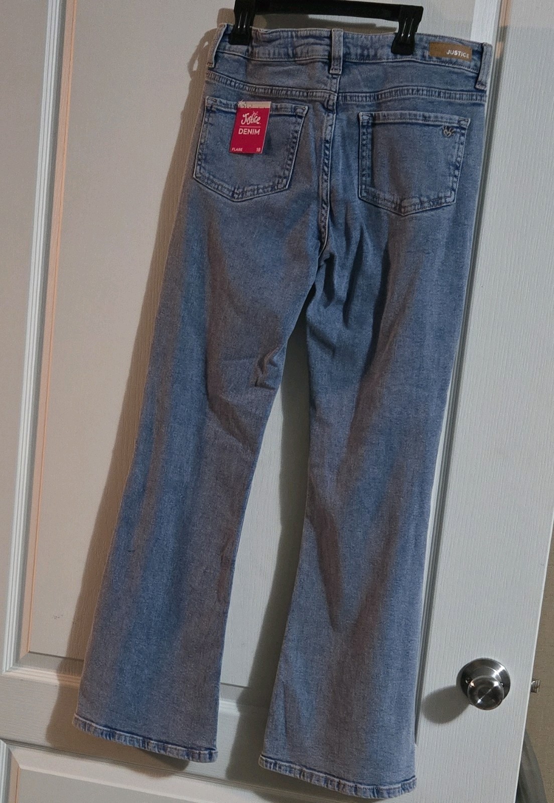 Justice Girls Flared Denim Jeans Size 18 Blue Medium Wash Distressed Pockets