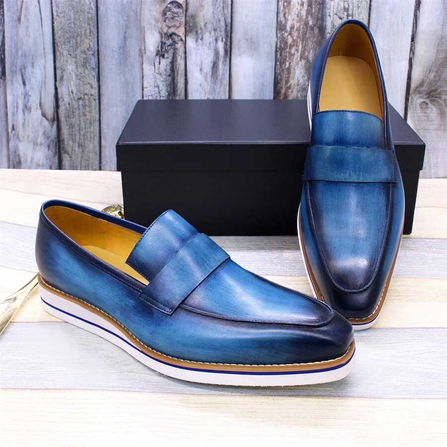 Men’s Pointy Toe Leather Shoes Slip On Flat Banquet Dress Formal Casual Oxforfds
