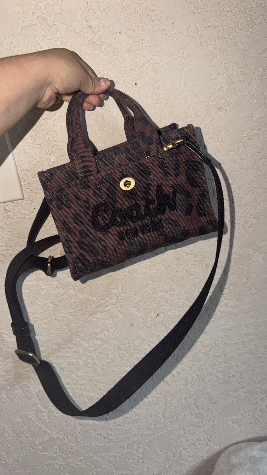 Coach Mini Leopard Animal Print Crossbody Bag Zip Closure Detachable Strap