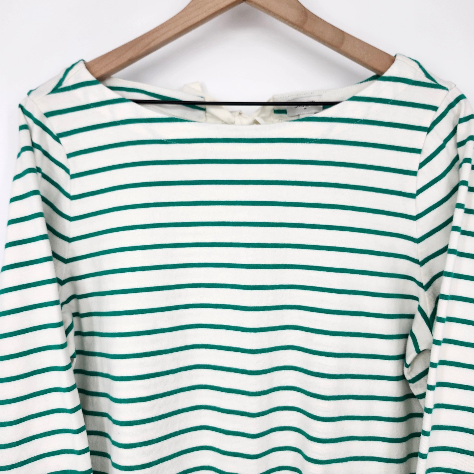 J.Crew Womens Green Stripe Bow-Back Top XL Nautical Boat Neck Preppy Old Money