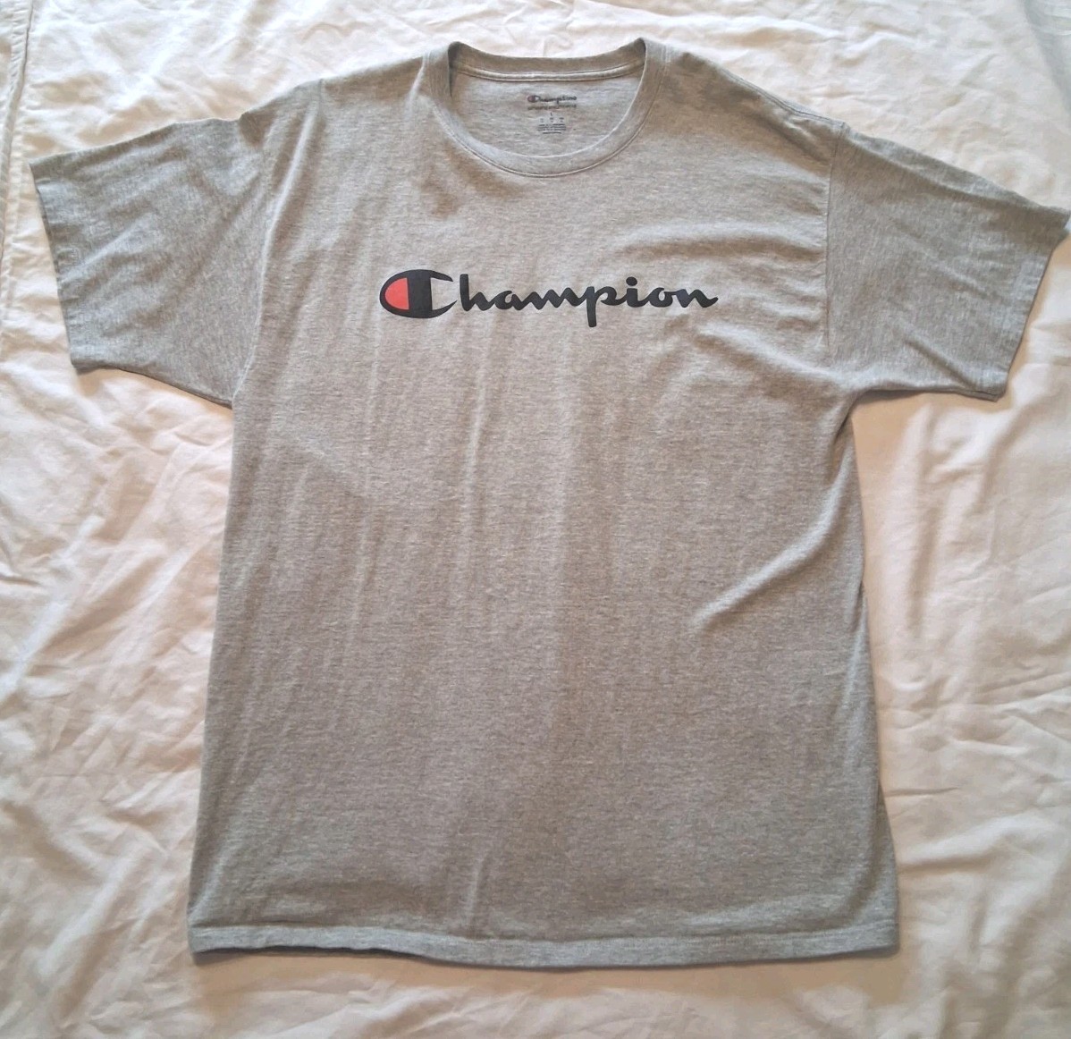 Champion Men’s Graphic T-Shirt Gray Short Sleeve Script Logo Size L Large…