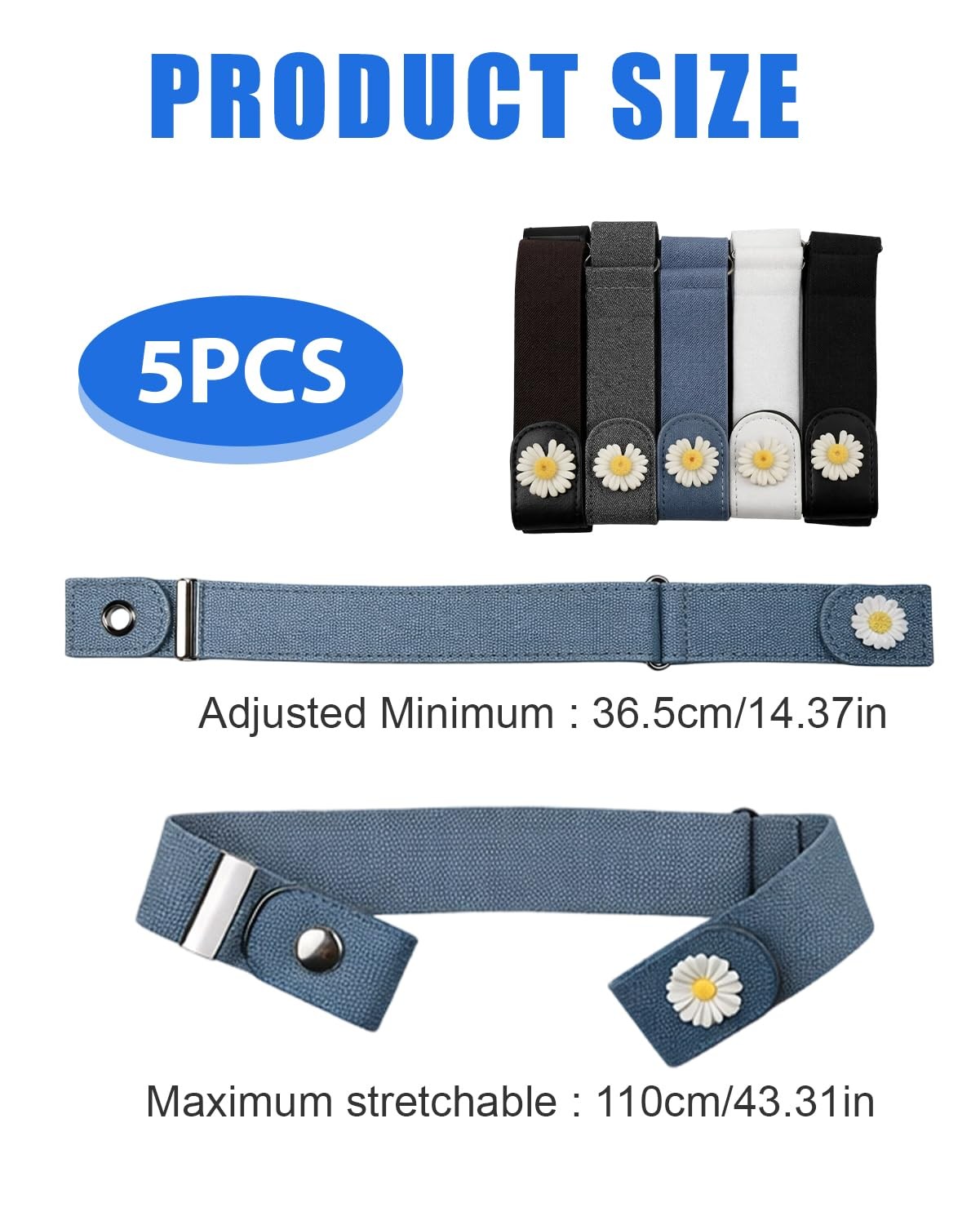 5 Pcs No Buckle Stretch Belt Elastic Invisible Waist Belt for Men Women Jeans