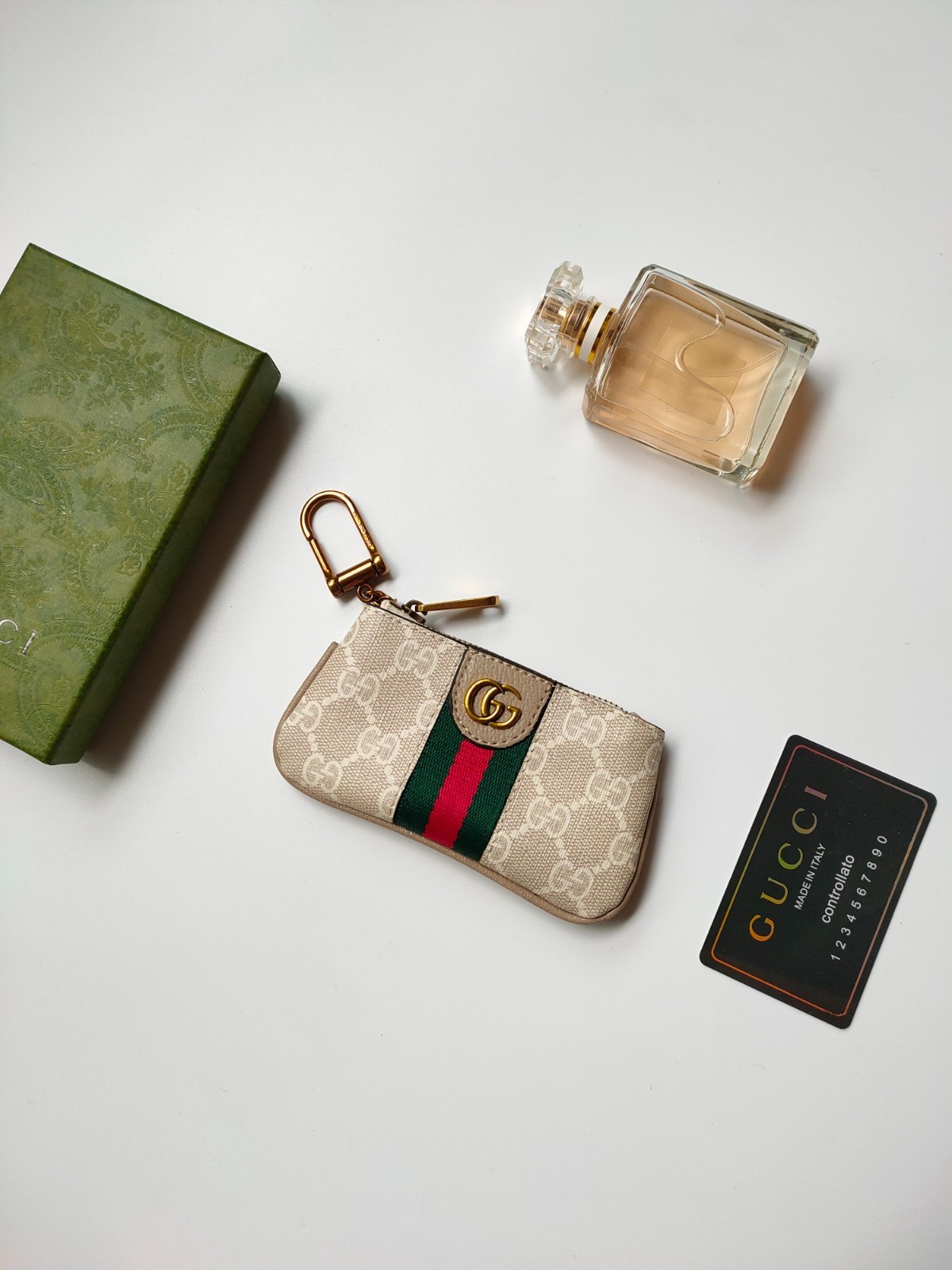 GG Beige Supreme Canvas Web Ophidia Key Pouch