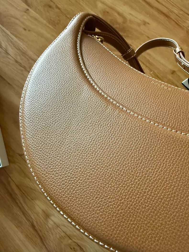 Polene Number Ten Lychee Leather Handbag/Crossbody Bag, Camel Color