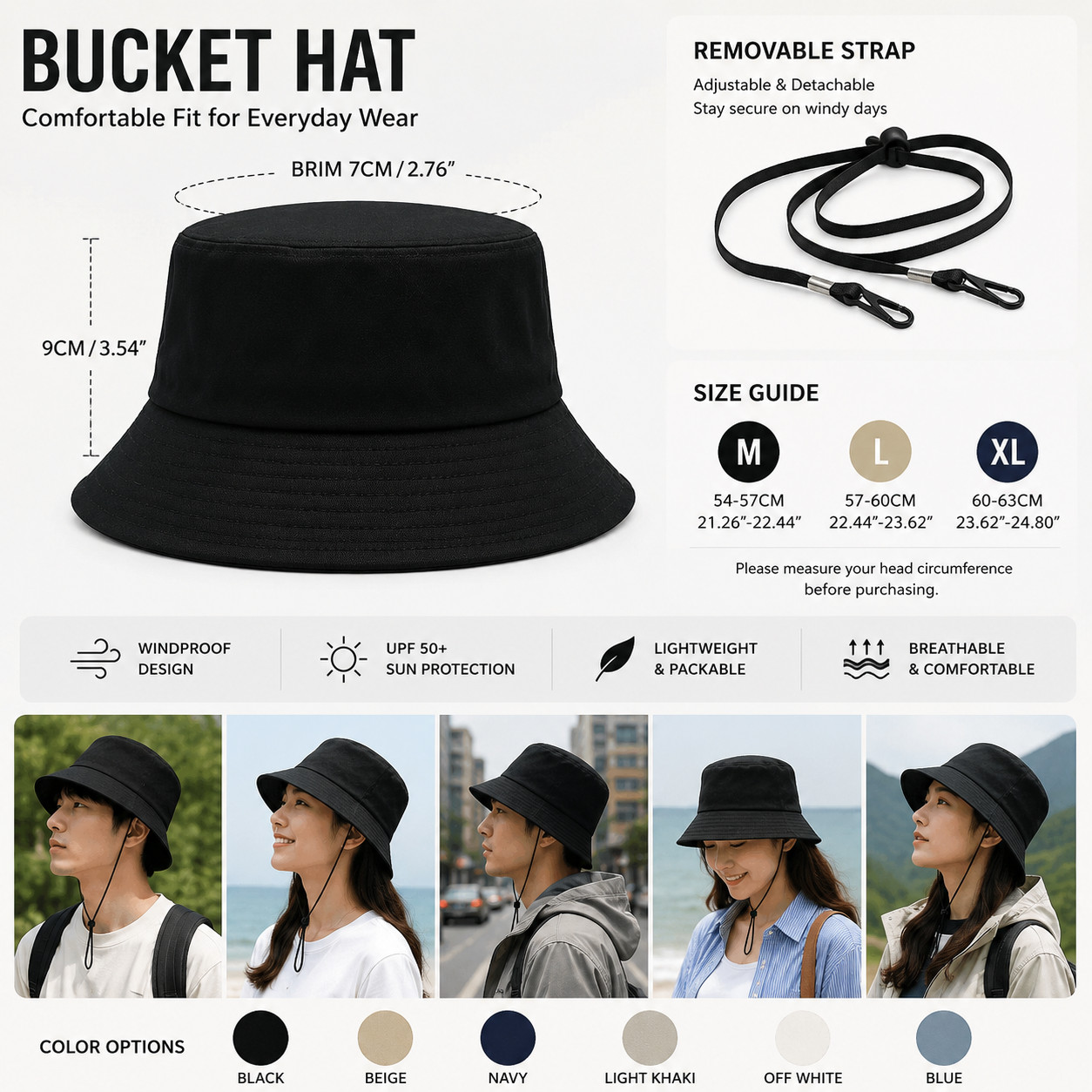 Bucket Hat Cap Cotton Fishing Boonie Brim visor Sun Safari Summer Men Camping