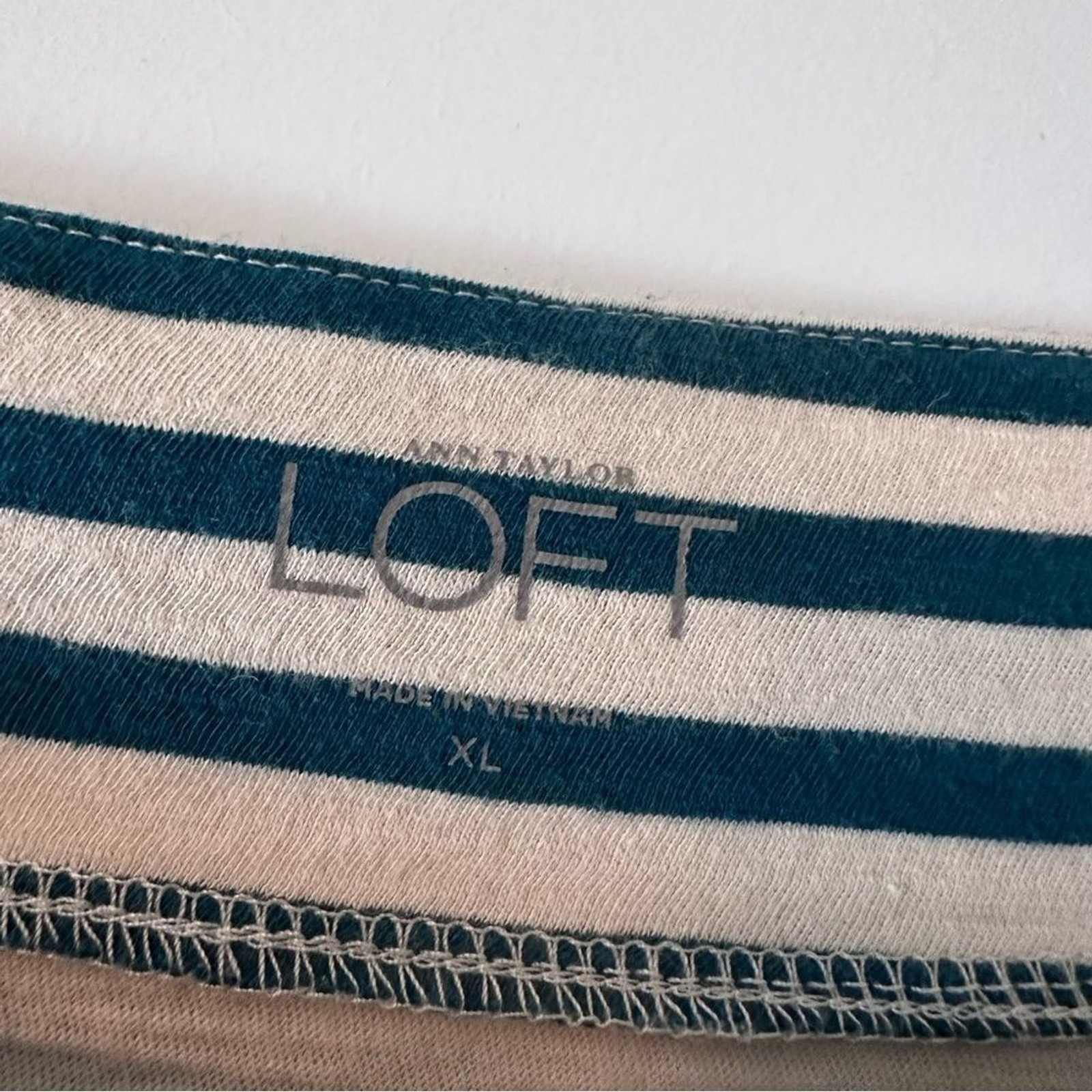 LOFT Teal and Cream Striped 3/4 length Sleeve Top