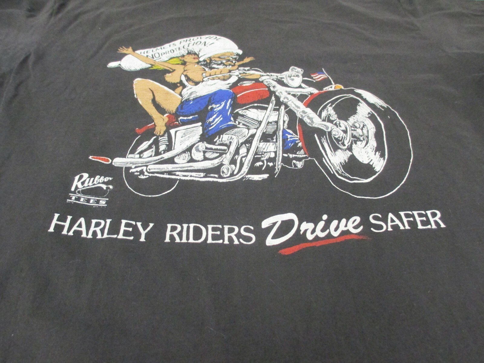 VTG 80s/90s Rubber Tees Harley Riders Drive Safer Biker Motorcycle Sz 2XL