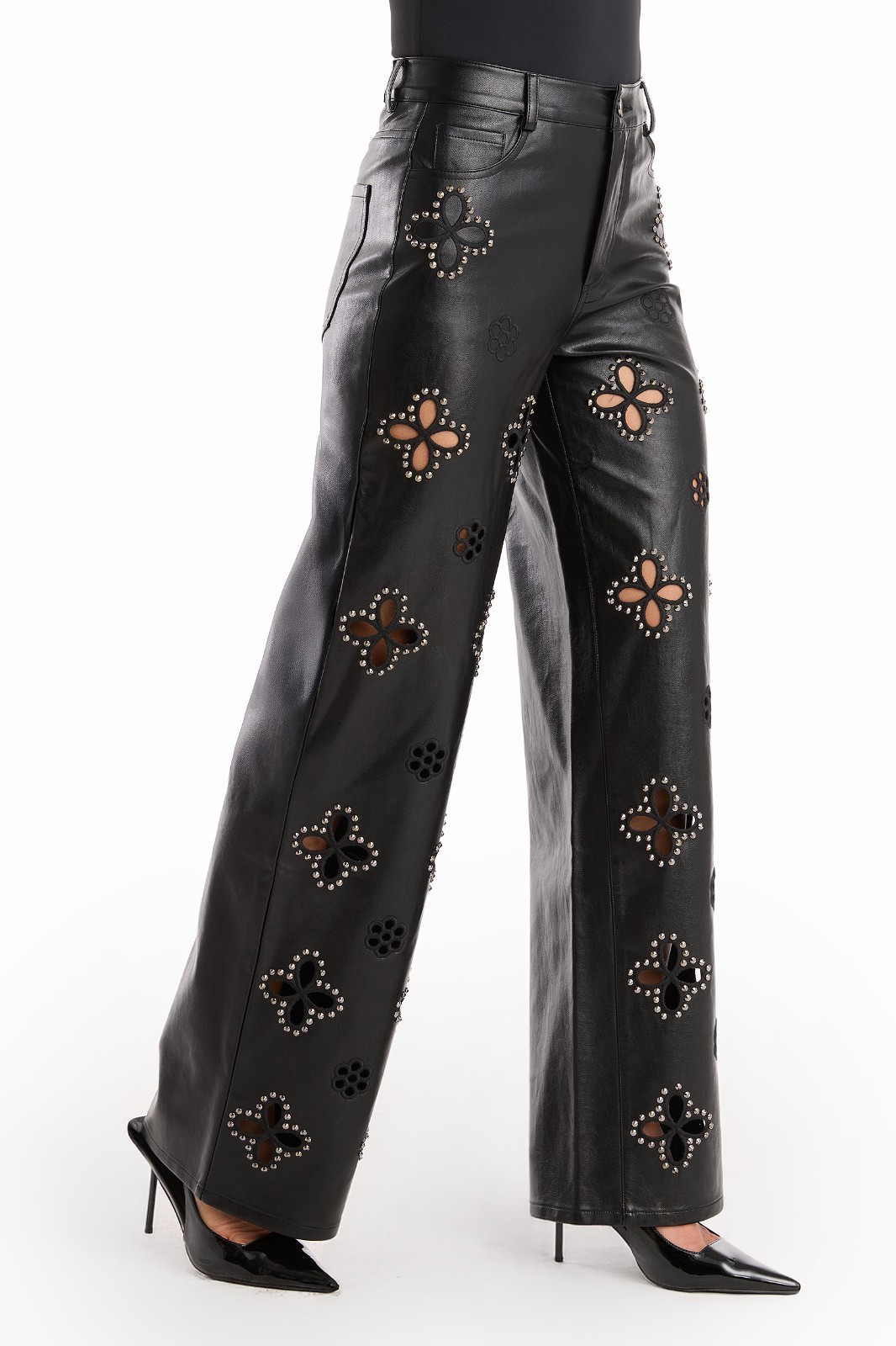 Kaia Studded High Rise Leather Pant Black Classic THE NOLI SHOP