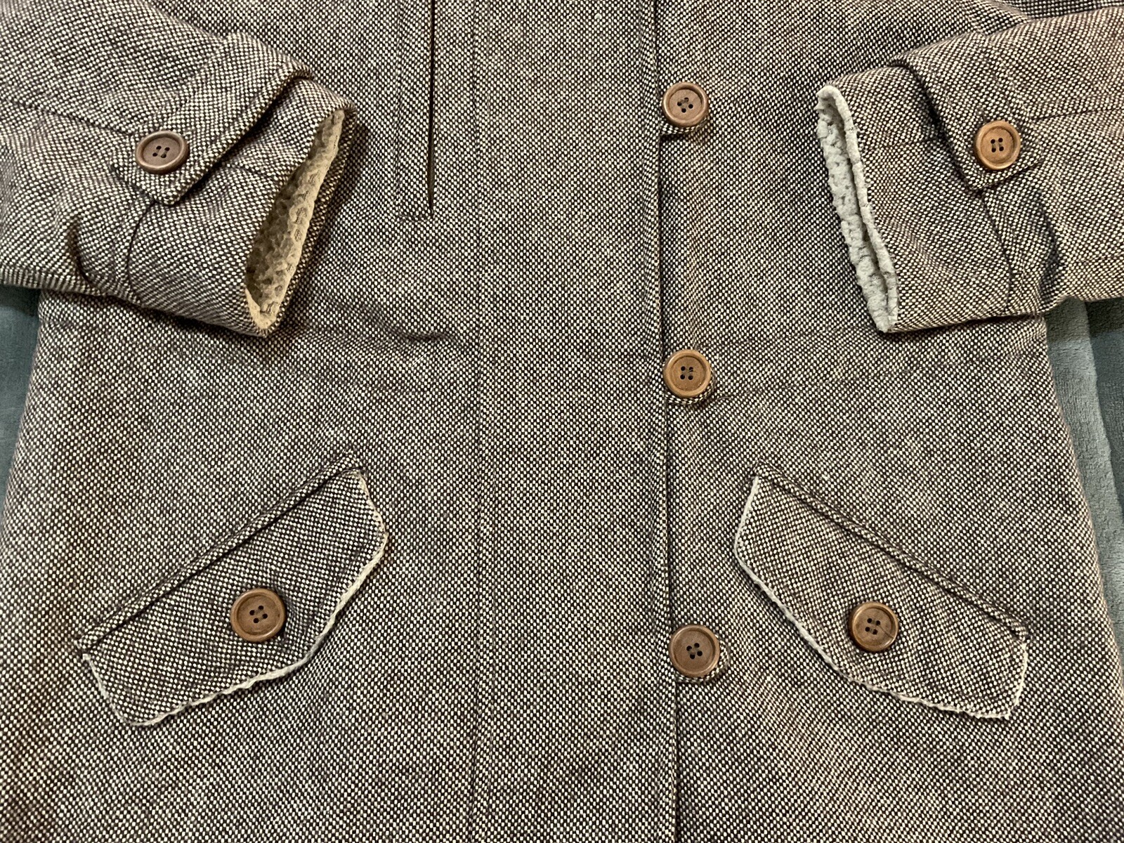 Ray Cousin Cassin Hoodie Herringbone Houndstooth Zip Button Jacket Fully Lined