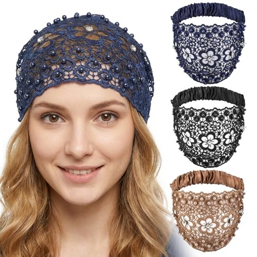 cobee 3 Pcs Elegant Lace Headbands for Women, Wide Boho Head Wrap with