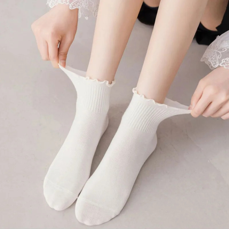 6× Cotton Ruffled Socks Ankle Socks Knitted Soft Ruffled Casual Women’s Sock USA