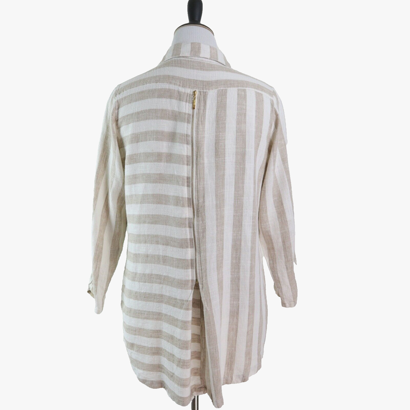 Soft Surroundings Size L Camina Linen Blend Tunic Stripe Cream Brown