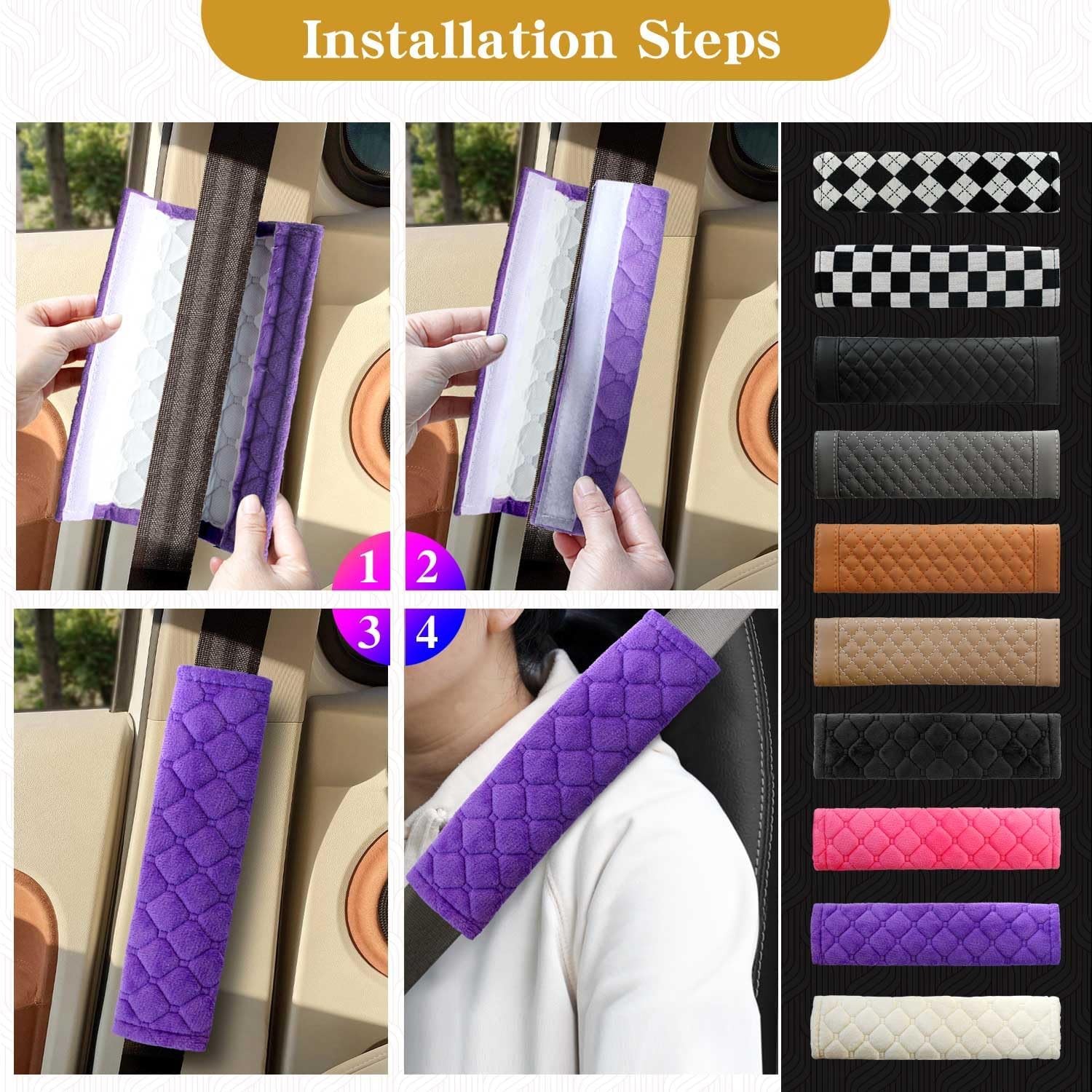 Plush Car Seat Belt Pads, Set of 2 Soft Cushions for Comfortable Color: purple