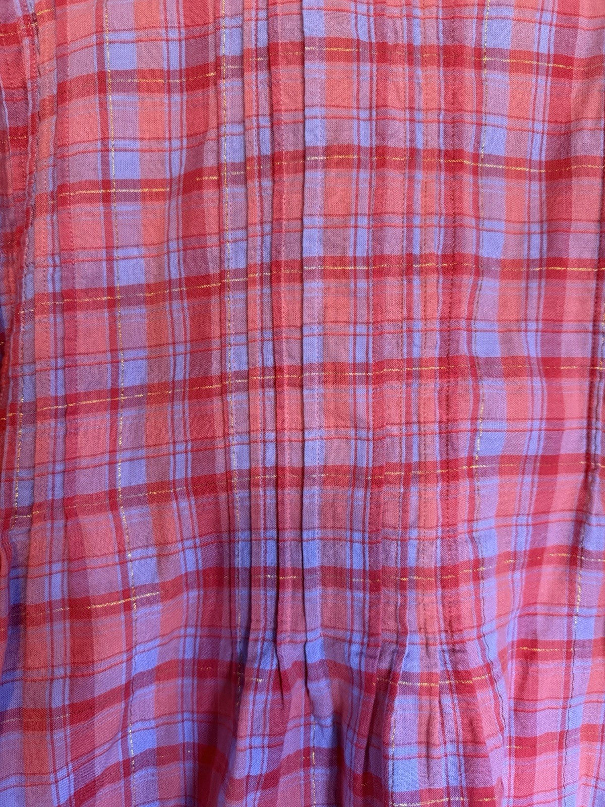 Natural Life Women’s Pink/Purple Plaid Collared Button Front Cotton Blouse M