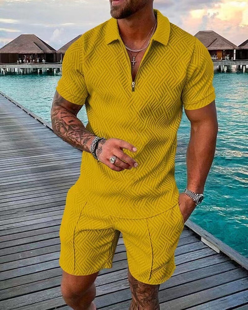 Mens Short Sets 2 Piece Outfits Pol Shirt Casual Short Sleeve and Shorts Set