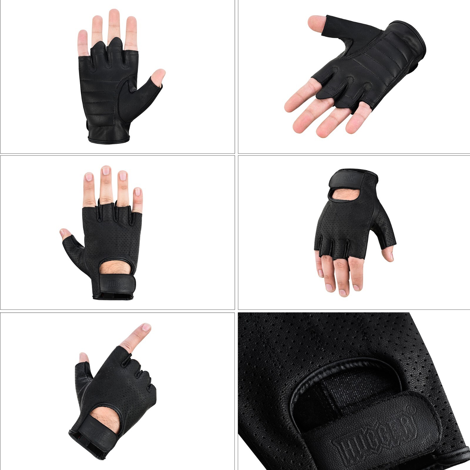 HUGGER Weatherlite Fingerless Motorcycle Gloves Gel Padded Palm Summer Riding