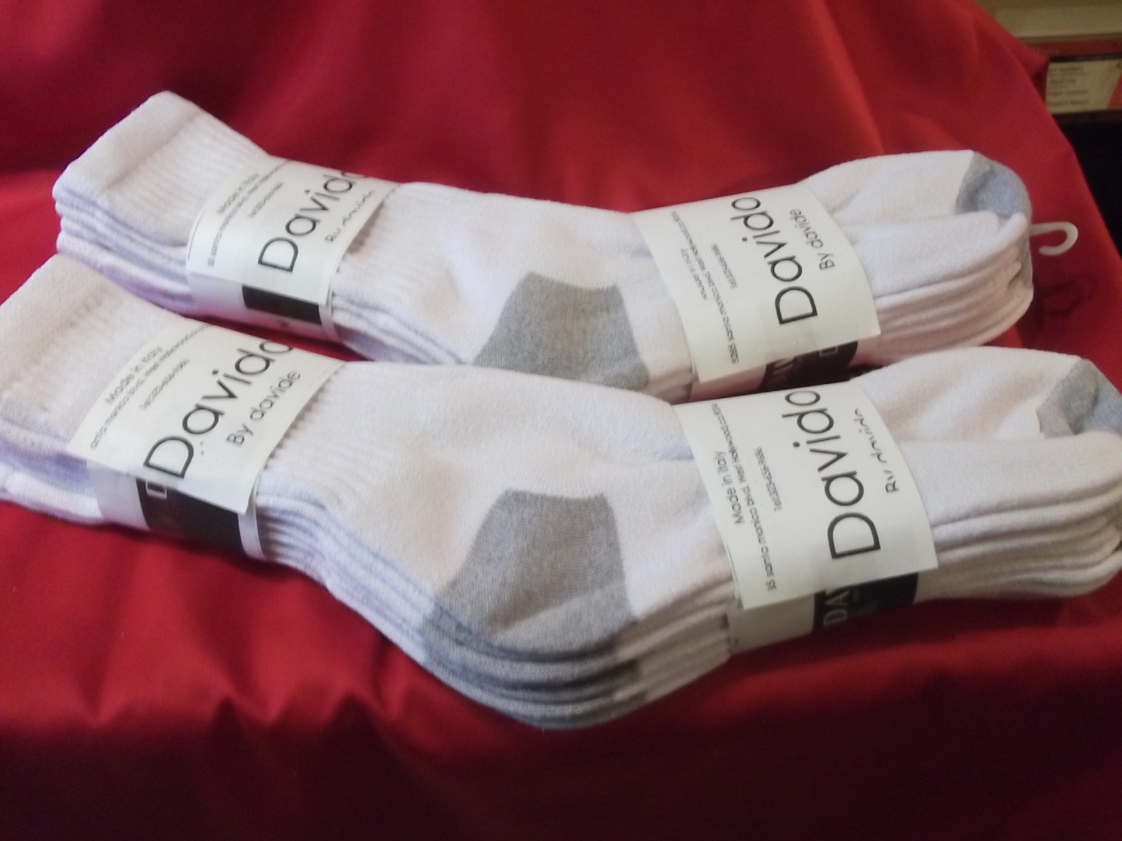 Davido Mens socks crew 100% cotton made in Italy white/gray 6 pairs size 10-13