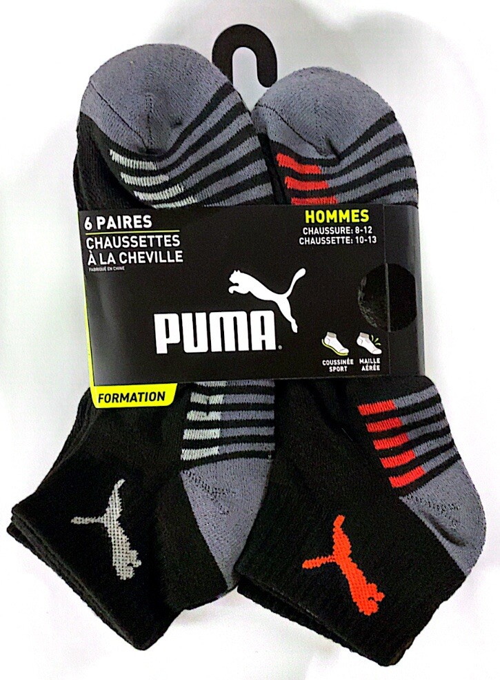 Puma 6pk Quarter Crew (ankle) Cushioned Multicolor Socks Large 10-13 Shoe 8-12
