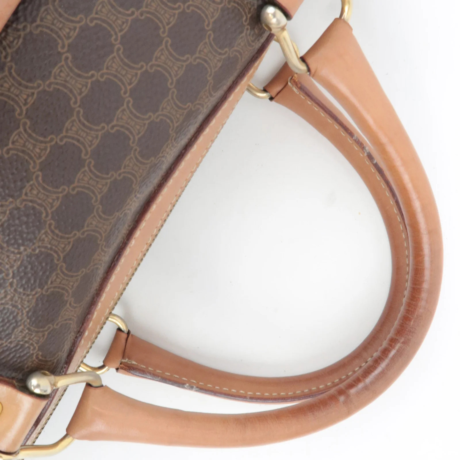 CELINE Macadam PVC Leather Handbag Brown Gold HDW Authentic