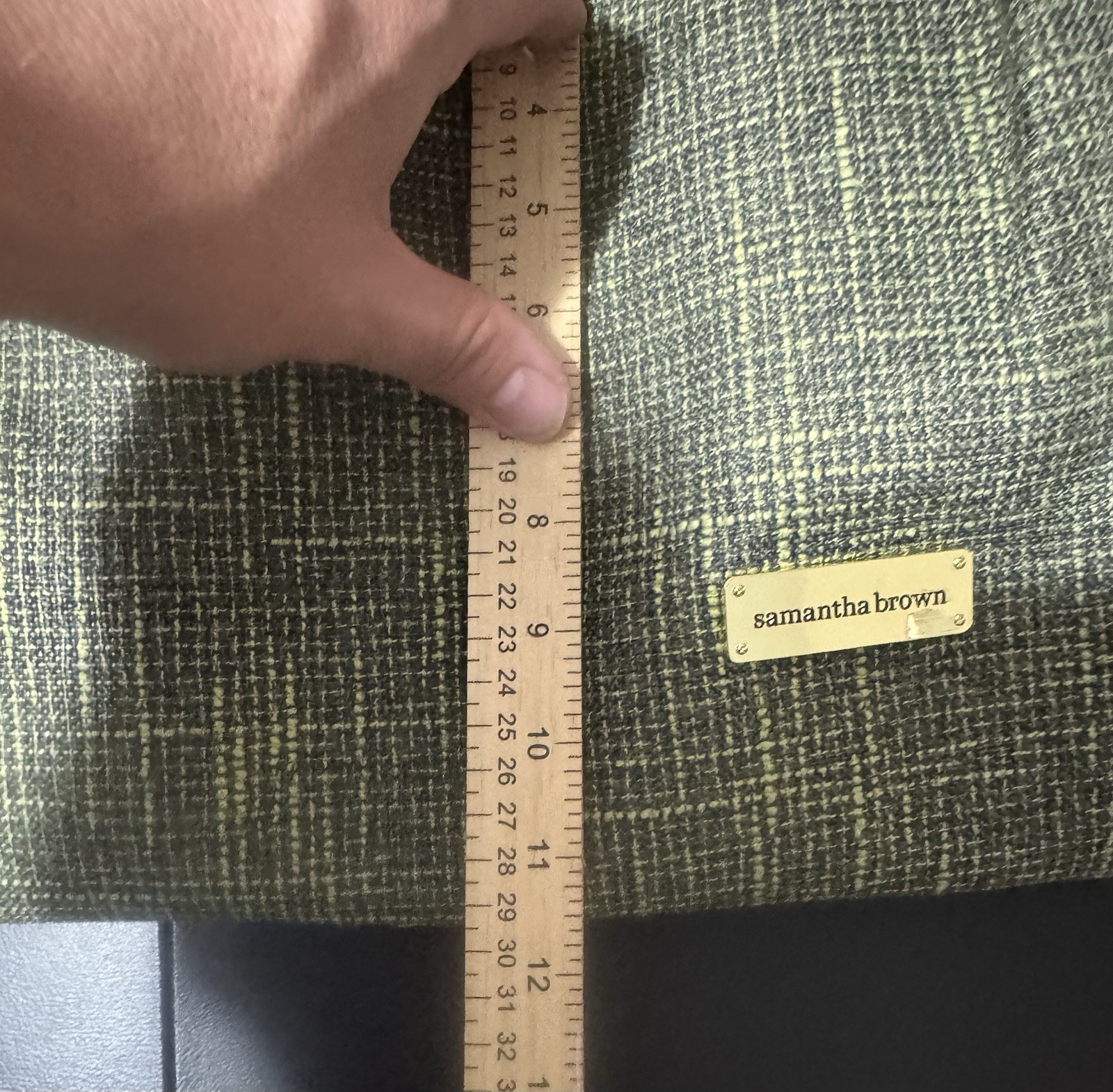 Samantha Brown Green Tweed Satchel Top Handle, Zip, Detachable Strap
