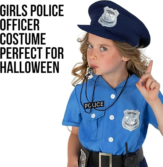 Blue Police Girl Costume Toys 3 – 12 yr Kids Officer Cop Uniform Dress Halloween
