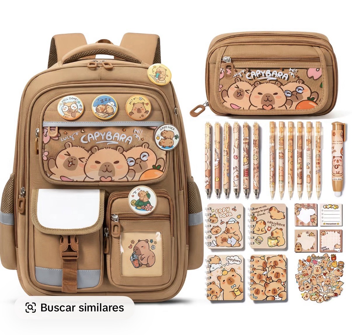 Capybara Backpack for School Girls, 28PCS Capybara Toddler School Supplies Stati