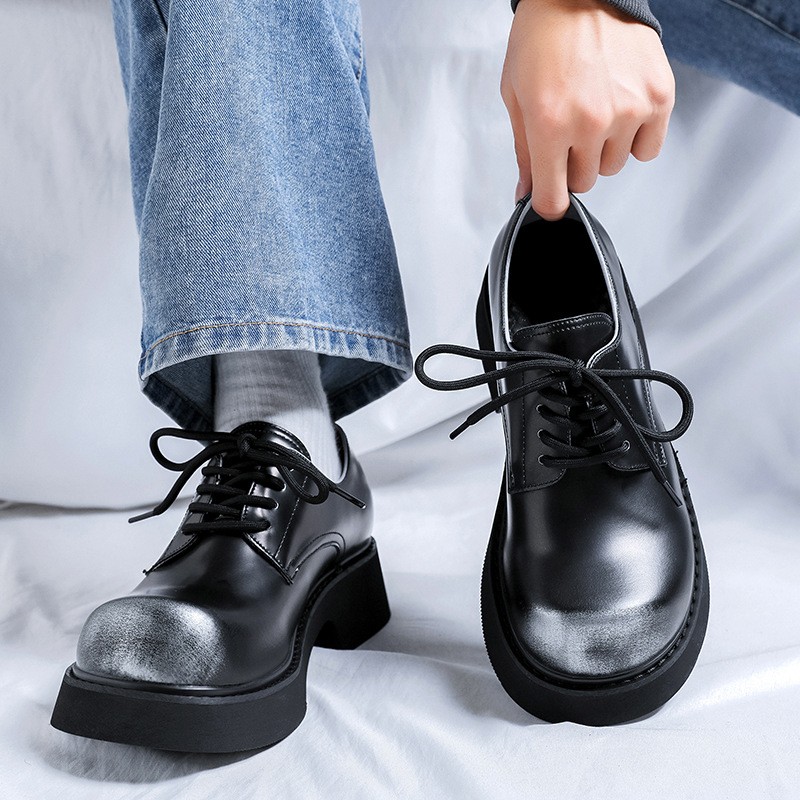 Fashion Men‘s Platform Big Round Toe Leather Derby Shoes Dress Wide Large Size