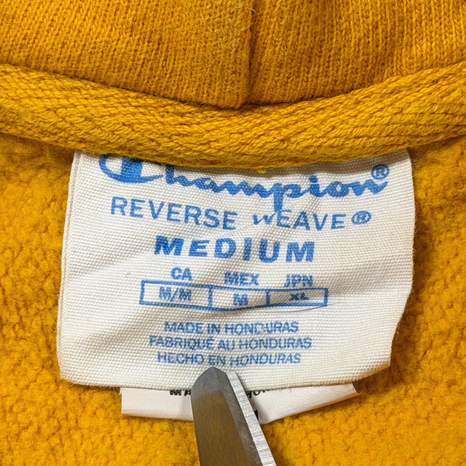 Champion Reverse Weave Hoodie Mens Medium Gold Yellow Good Script Logo GF68 BYC